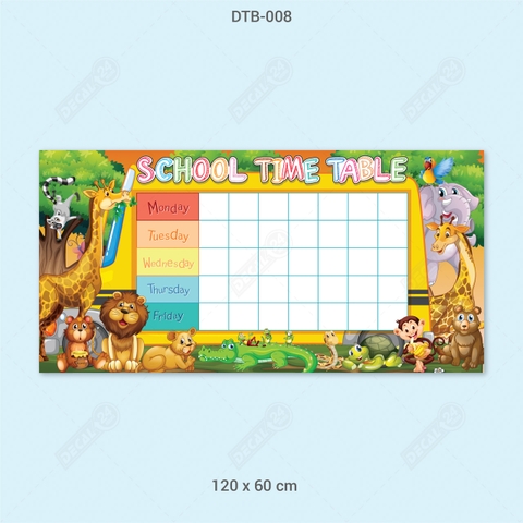 Decal Dán Tường Bút Lông Thời Khóa Biểu Động Vật Dễ Thương Cho Bé