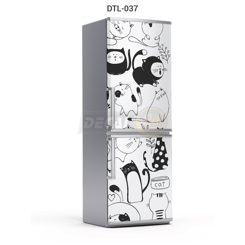 Decal Dán Tủ Lạnh Những Chú Mèo Dễ Thương Trắng Đen Cao Cấp Decal24h
