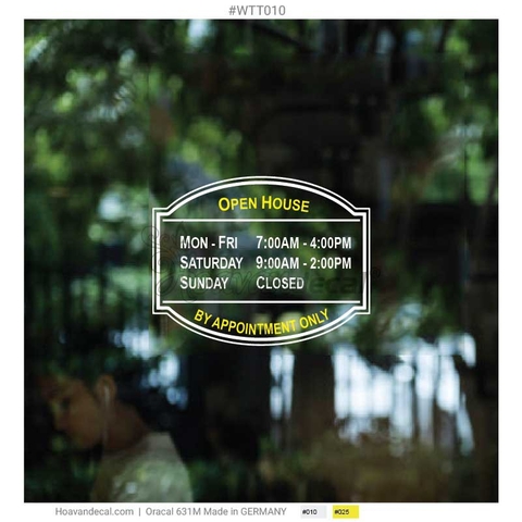 Decal Dán Kính Giờ Mở Cửa Business Hours Door Sign