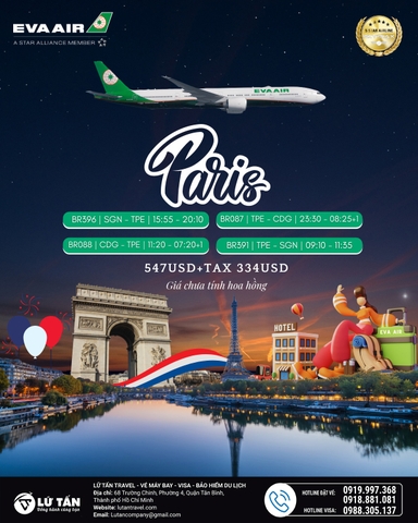 HƯỚNG ĐẾN OLYMPIC MÙA HÈ PARIS - CÙNG EVA AIR BAY PARIS CHỈ TỪ 547 USD