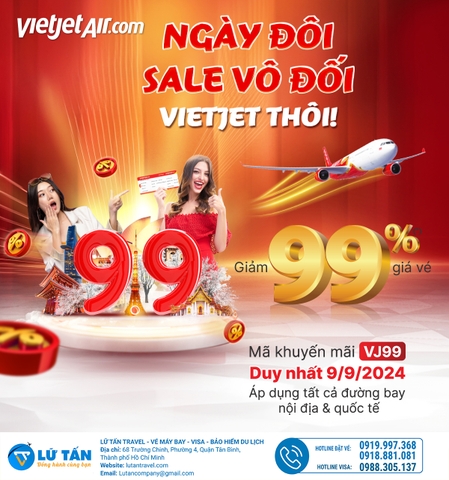 Lên lịch săn sale ngày đôi 9/9, đừng quên đặt ngay vé Vietjet ưu đãi lên đến 99%(*) giá vé!!!