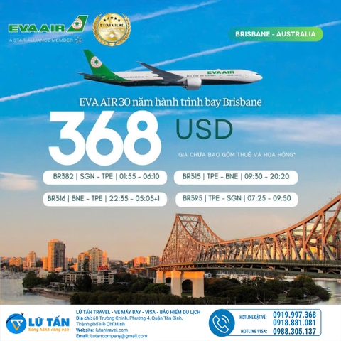 HÀNH TRÌNH 30 NĂM BAY BRISBANE CÙNG EVA AIR - KHÁM PHÁ NGAY VỚI MỨC GIÁ CHỈ 368 USD