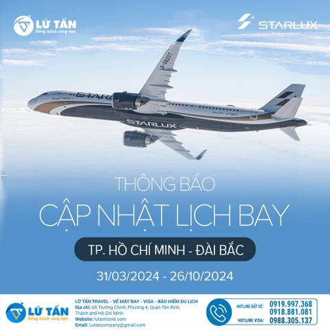 STARLUX AIRLINES THÔNG BÁO LỊCH TĂNG CHUYẾN BAY TỪ TP.HỒ CHÍ MINH ĐẾN ĐÀI BẮC