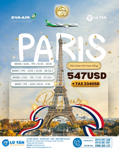 BAY PARIS CÙNG EVA AIR CHƯA BAO GIỜ DỄ DÀNG ĐẾN THẾ