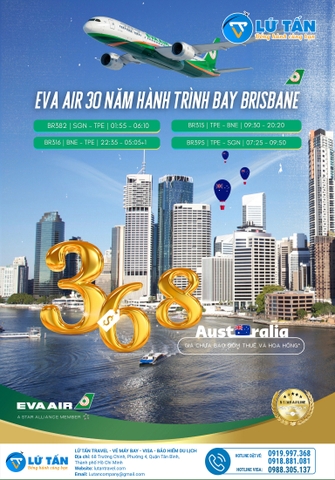 HÀNH TRÌNH 30 NĂM BAY BRISBANE CÙNG EVA AIR GIÁ CHỈ 368 USD