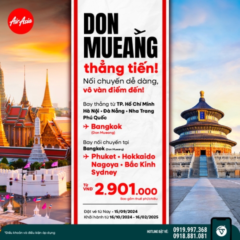 Don Mueang thẳng tiến - Nối chuyến dễ dàng, vô vàn điểm đến cùng Air Asia