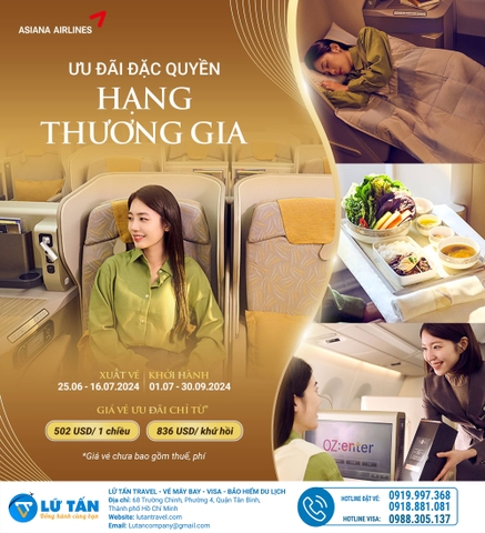 ƯU ĐÃI ĐẶC QUYỀN KHI BAY HẠNG THƯƠNG GIA CÙNG ASIANA AIRLINES