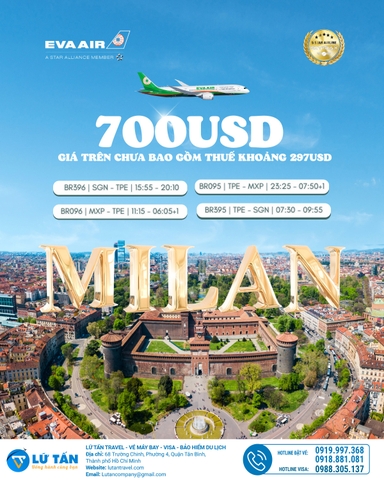 HÈ GHÉ THĂM - MILAN VẪY GỌI, BAY MILAN CHỈ TỪ 700 USD CÙNG EVA AIR