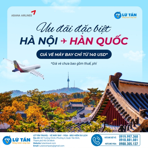 ƯU ĐÃI GIÁ VÉ ĐẶC BIỆT BAY 1 CHIỀU HÀ NỘI - HÀN QUỐC CÙNG ASIANA AIRLINES