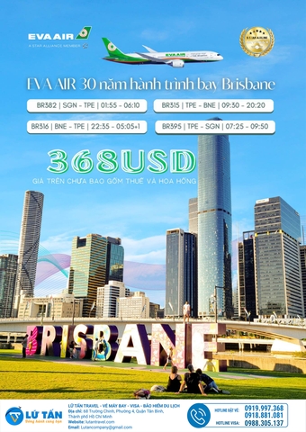 HÀNH TRÌNH 30 NĂM BAY BRISBANE CÙNG EVA AIR GIÁ CHỈ 368 USD