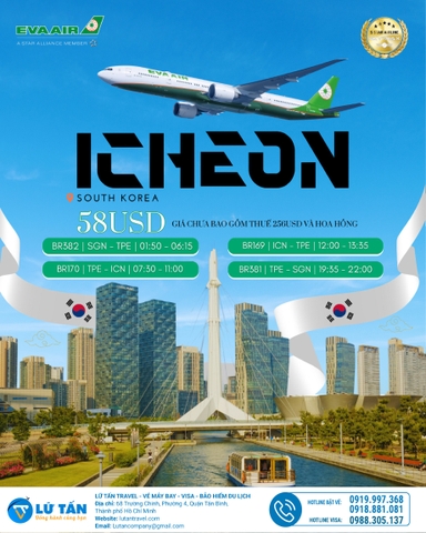 BAY HÀN QUỐC CỰC DỄ DÀNG CÙNG EVA AIR - CHỈ TỪ 58 USD