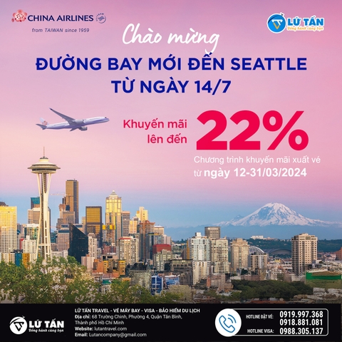 CHINA AIRLINES KHAI TRƯƠNG ĐƯỜNG BAY ĐẾN SEATTLE