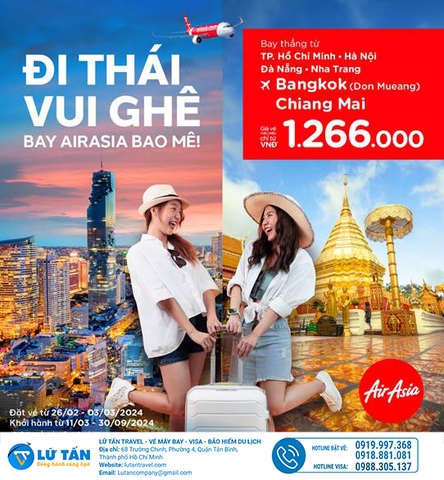 ĐI THÁI VUI GHÊ - BAY AIR ASIA BAO MÊ CHỈ TỪ 1.266K