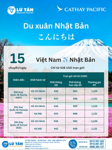 DU XUÂN NHẬT BẢN - NGẮM HOA ANH ĐÀO TRÊN TUYẾT cùng Cathay Pacific chỉ từ 443 USD
