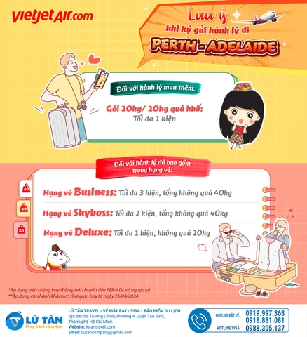 Lưu ý quan trọng về hành lý cho chuyến bay Perth và Adelaide cùng Vietjet Air!