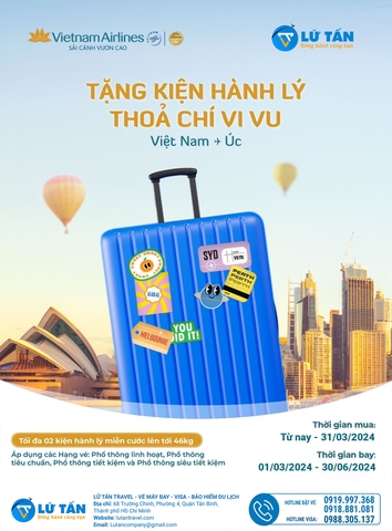 TẶNG KIỆN HÀNH LÝ ĐẾN 46KG CHO HÀNH TRÌNH VIỆT NAM - ÚC
