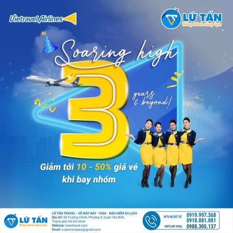 KHUYẾN MÃI TRI ÂN 3 NĂM NGÀY VIETRAVEL AIRLINES SẢI CÁNH PHỤC VỤ HÀNH KHÁCH