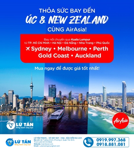 Thỏa sức bay đến Úc và New Zealand cùng Air Asia