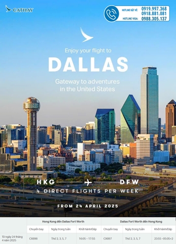Cathay Pacific Khai Trương Đường Bay Mới Đến Dallas
