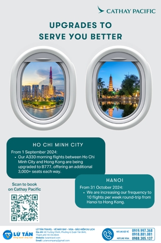 Cathay Pacific Tăng Tần Suất Chuyến Bay Việt Nam - Hồng Kông