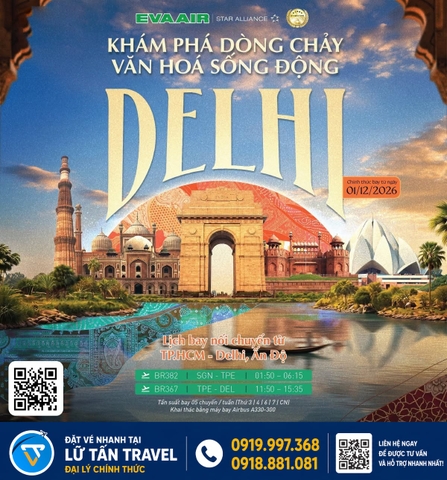 EVA Air mở đường bay Đài Bắc - Delhi 2026