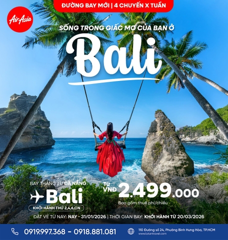 AirAsia Mở Đường Bay Thẳng Đà Nẵng Đi Bali Mới Nhất 2026