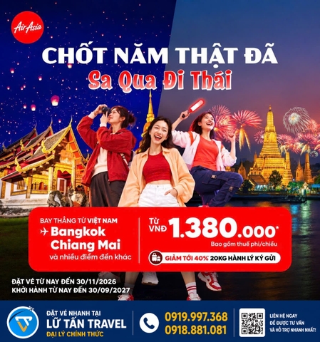 AirAsia bay Thái Lan từ 1.380.000đ, giảm phí hành lý