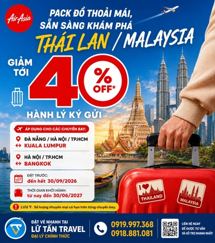 AirAsia giảm 40% phí hành lý ký gửi 2026