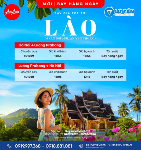 AirAsia 2025: Mở đường bay thẳng Hà Nội - Luang Prabang (Lào)