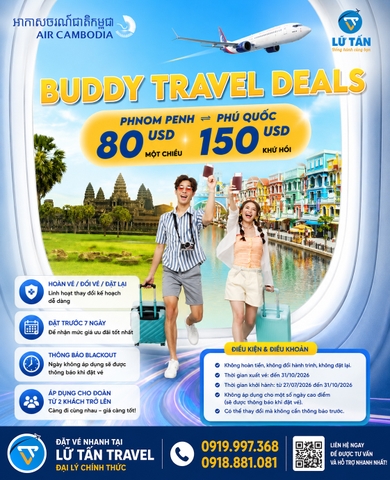 Air Cambodia vé Phnom Penh - Phú Quốc từ 3 USD 2026