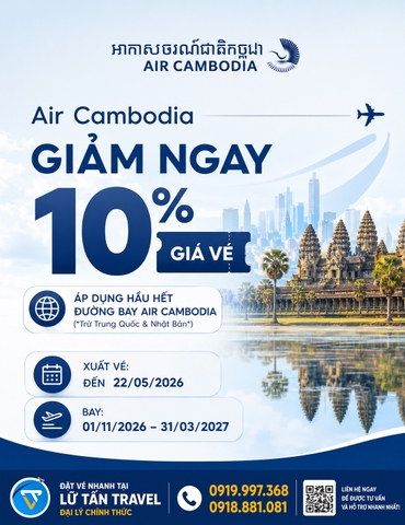 Air Cambodia giảm 10% giá vé mùa đông 2026