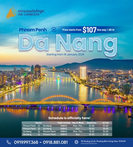 Air Cambodia 2026: Mở liên tiếp 3 đường bay thẳng đến Đà Nẵng, Phú Quốc, Nha Trang