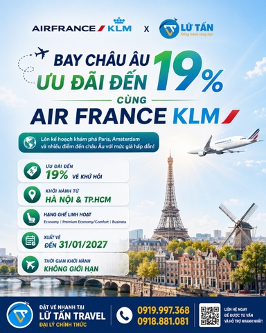 Air France KLM ưu đãi vé châu Âu đến 19% 2026