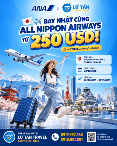 ANA vé Nhật Bản từ 250 USD từ Việt Nam