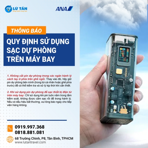 Quy định mới về pin sạc dự phòng trên chuyến bay ANA 2025