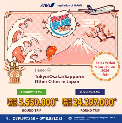 ANA Hello Blue Sale 2026: Bay Nhật Bản Khứ Hồi Chỉ Từ 5.550.000 VNĐ