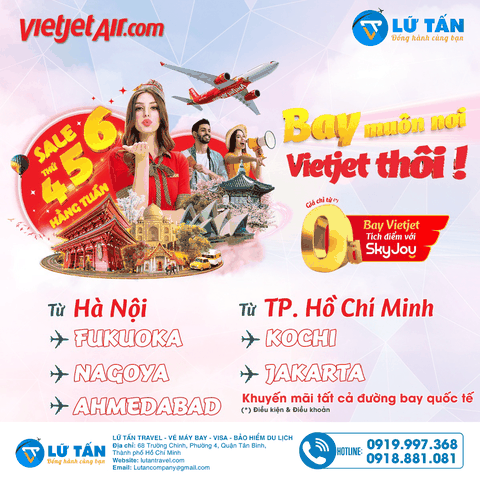 VIETJET -  VÉ BAY QUỐC TẾ 0 ĐỒNG - THỨ 4-5-6 MỖI TUẦN