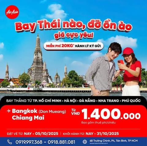 Air Asia 2025: Bay Thái - Bay Malay, Tặng 20KG Hành Lý, giá từ 1.400K