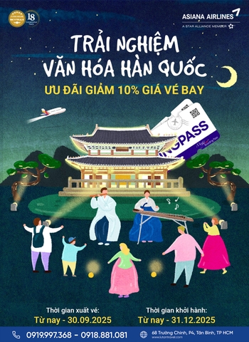 Asiana Airlines 2025: Giảm 10% vé bay Hàn Quốc, khám phá xứ sở kim chi
