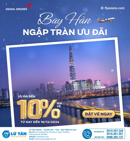 GIẢM ĐẾN 10% GIÁ VÉ CÙNG ASIANA AIRLINES BAY INCHEON