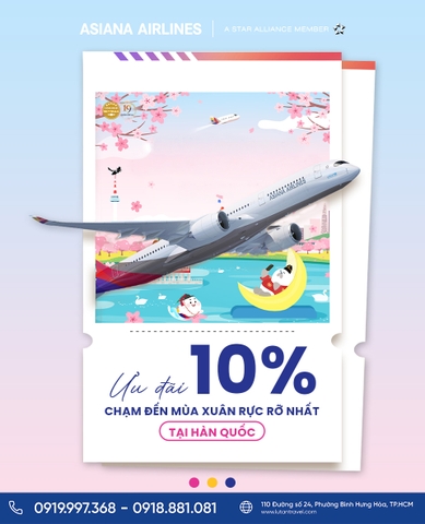 Vé Máy Bay Đi Hàn Quốc Asiana Airlines 2026 Ưu Đãi 10%