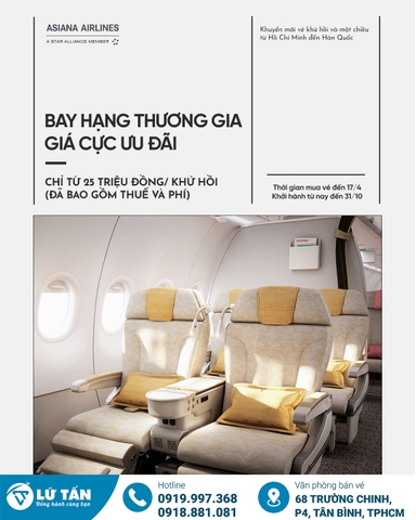 Ưu Đãi Vé Thương Gia Đến Hàn Quốc Cùng Asiana Airlines