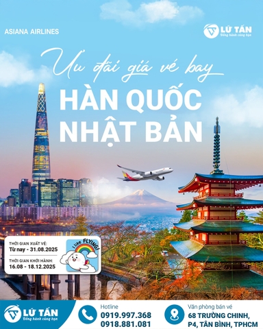 Asiana Airlines Ưu đãi vé Hà Nội - Hàn Quốc/Nhật Bản 2025 mới nhất