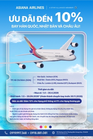Asiana Airlines Ưu Đãi 10% Vé Đi Hàn Quốc,