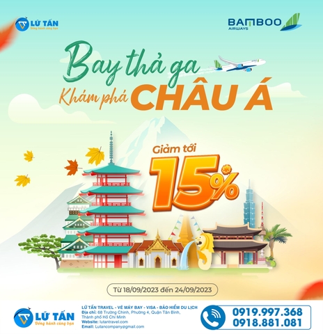 Khám phá châu Á, ưu đãi giám tới 15% cùng Bamboo Airways