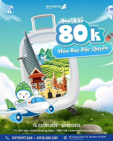 Bamboo Airways 2025: Vé nội địa chỉ từ 80K, bay đến 3/2026