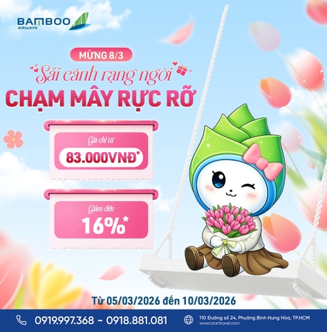 Bamboo Airways Ưu Đãi 8/3: Vé Chỉ Từ 83.000 VNĐ Toàn Mạng Bay