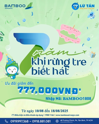 Bamboo Airways 2025: Sale sinh nhật, giảm giá vé đến 777.000 VNĐ
