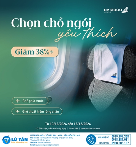 Bamboo Ưu đãi chọn ghế ngồi: Bay TP.HCM - Bangkok