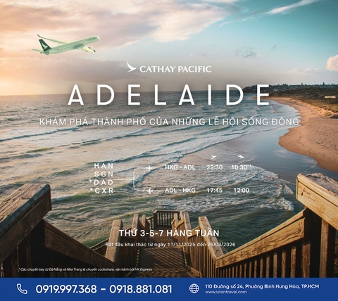 Cathay Pacific 2026: Bay lại Adelaide (Úc) từ 11/11/2025